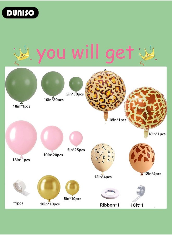 DUNISO Safari Jungle Balloon Garland Arch Kit, Animal Printed Sage Green Pink Gold Balloons, Jungle Theme Party Supplies for Baby Shower Birthday Party Decorations  - Image 4