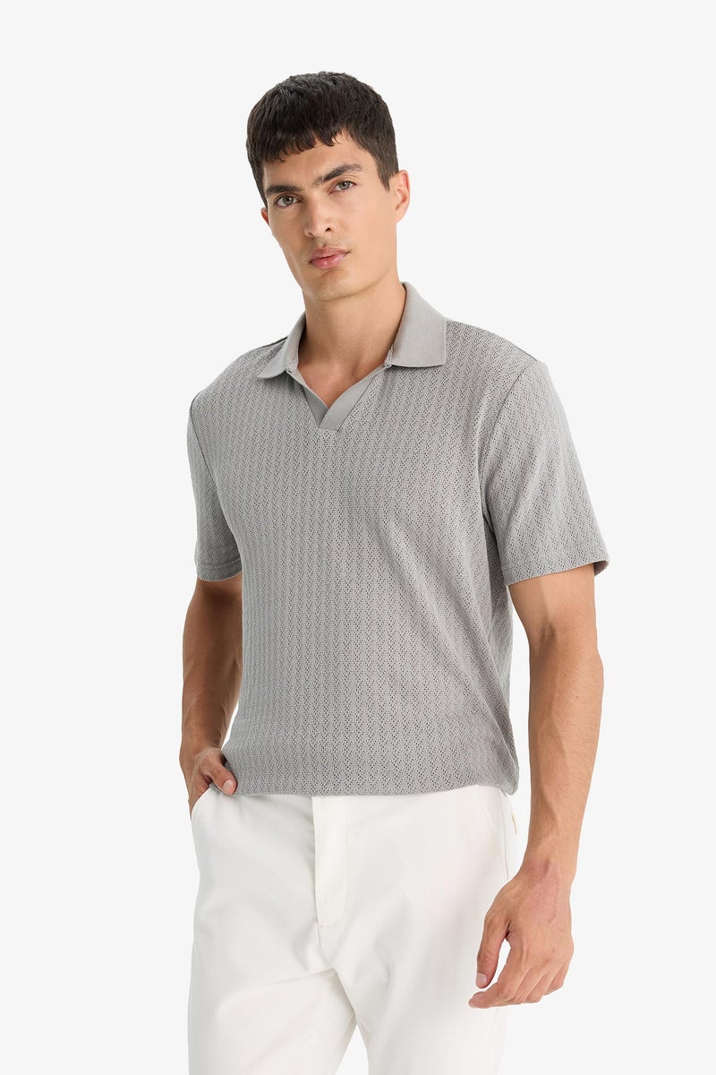 DeFacto Grey Man Knitwear Look Short Sleeve Polo T-Shirt Casual - Image 3