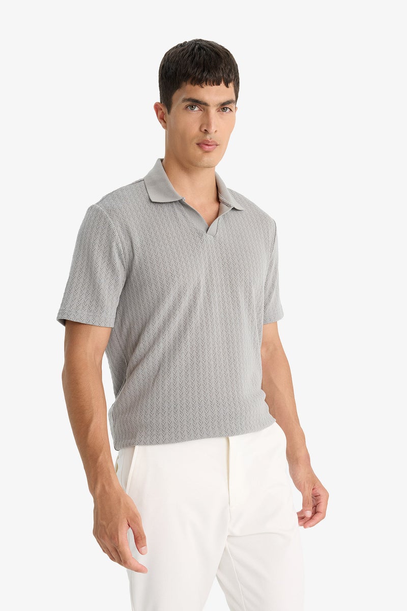 DeFacto Grey Man Knitwear Look Short Sleeve Polo T-Shirt Casual - Image 4