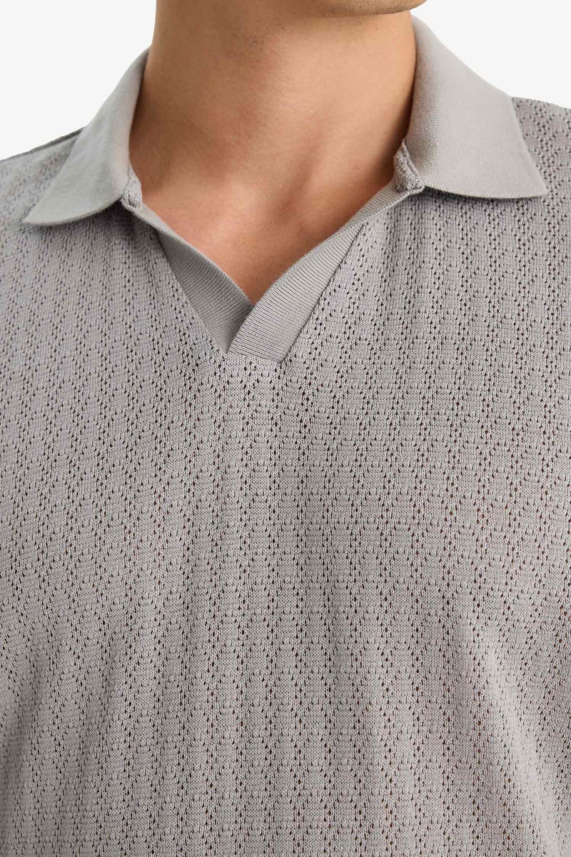 DeFacto Grey Man Knitwear Look Short Sleeve Polo T-Shirt Casual - Image 5