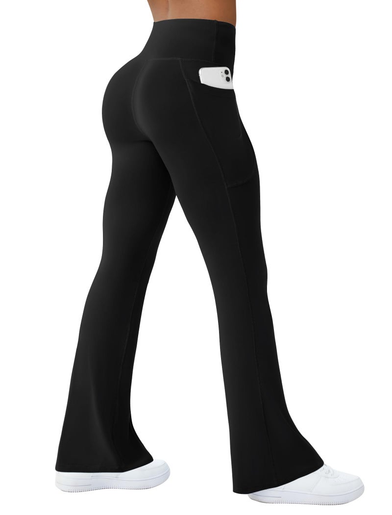 COPYLEAF Womens Yoga Pants with Pockets High Waisted Flare Leggings Bell Bottom Yoga Dress Pants Seamless Bootcut Pants(Black L) - Image 1