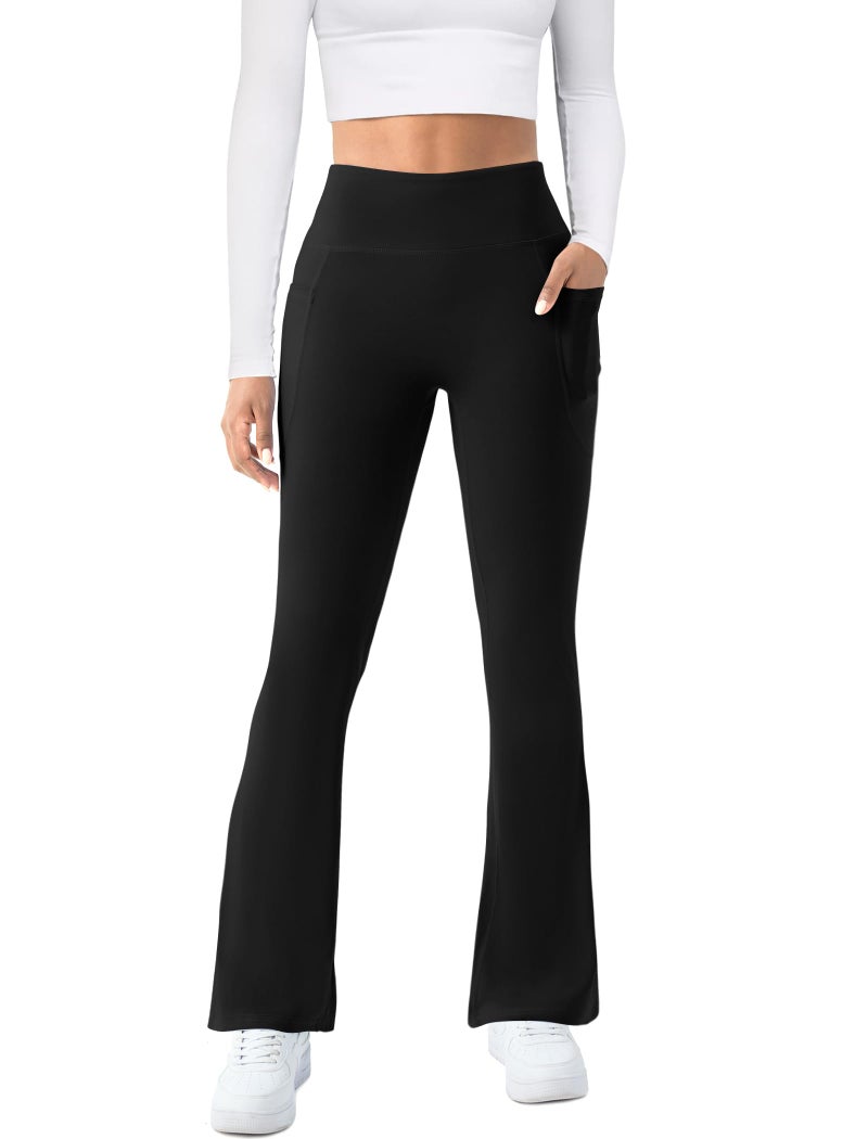 COPYLEAF Womens Yoga Pants with Pockets High Waisted Flare Leggings Bell Bottom Yoga Dress Pants Seamless Bootcut Pants(Black L) - Image 2