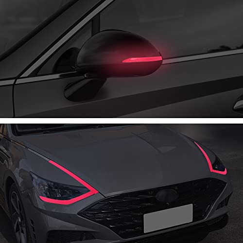 TOMALL تومال 2 زوج من أفلام تظليل المصابيح الجانبية والمرايا الخلفية متوافقة مع هيونداي سوناتا 2020-2022 مع ملصقات حذف حواف العنبر (أحمر) - Image 5