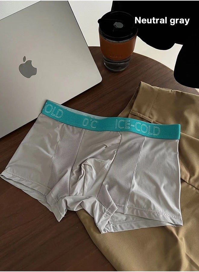 Joychic - 3-Piece Ice Silk Medium Waist Panties Breathable Quick-drying Men’s Teenager Boys Boxer Brief Antibacterial Underwear Set Black+Green+Light Grey - Image 1