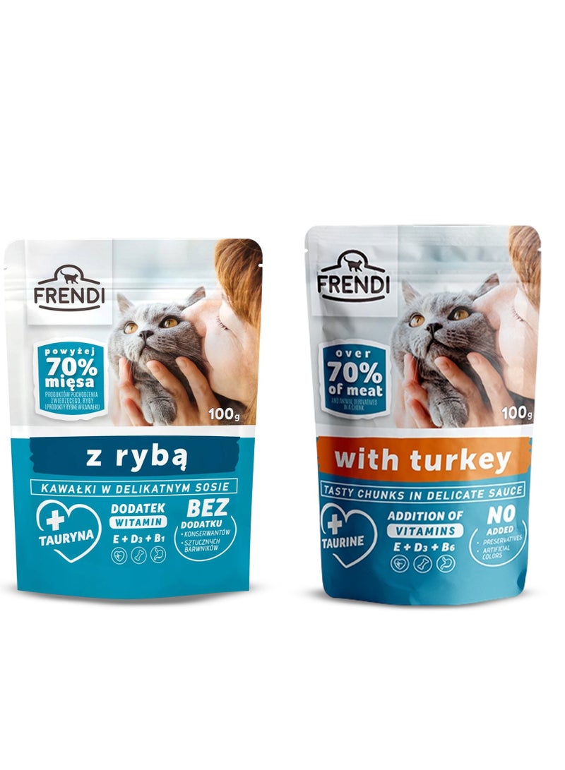 Frendi Cat Food 100g with fish + frendi Cat Food 100g turkey