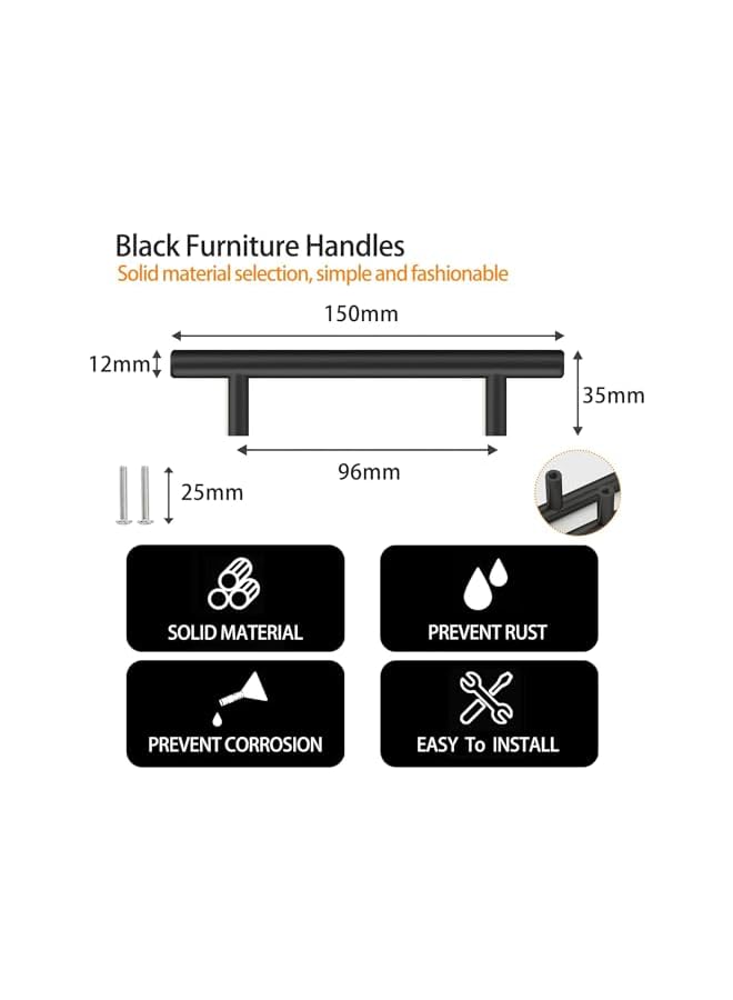 The Bros 10 قطع مقابض خزائن سوداء مقابض خزائن المطبخ مقابض درج على شكل حرف T مقابض أبواب - Image 2