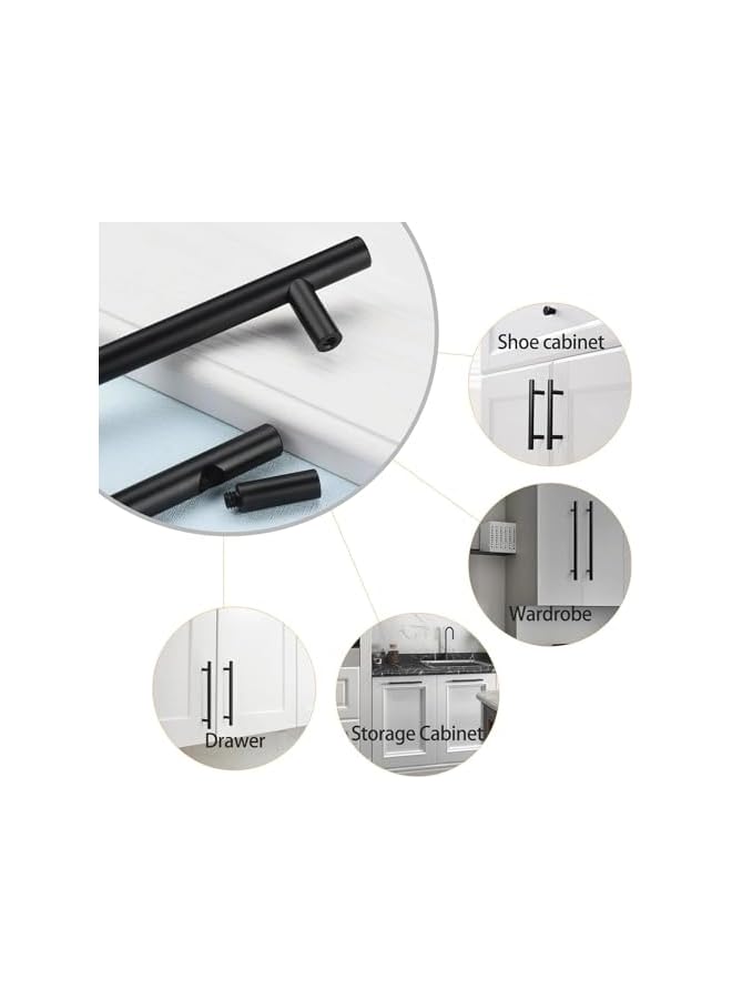 The Bros 10 قطع مقابض خزائن سوداء مقابض خزائن المطبخ مقابض درج على شكل حرف T مقابض أبواب - Image 3