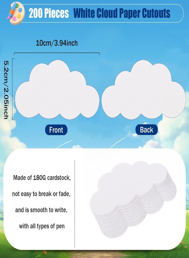 MixTeach 200 Pcs White Cloud Cutouts - 4 Inch Paper Cloud Shapes Die Cut Double Sided Classroom Decoration for Bulletin Board DIY Kids School Craft Projects Party Wall Decoration - Image 2