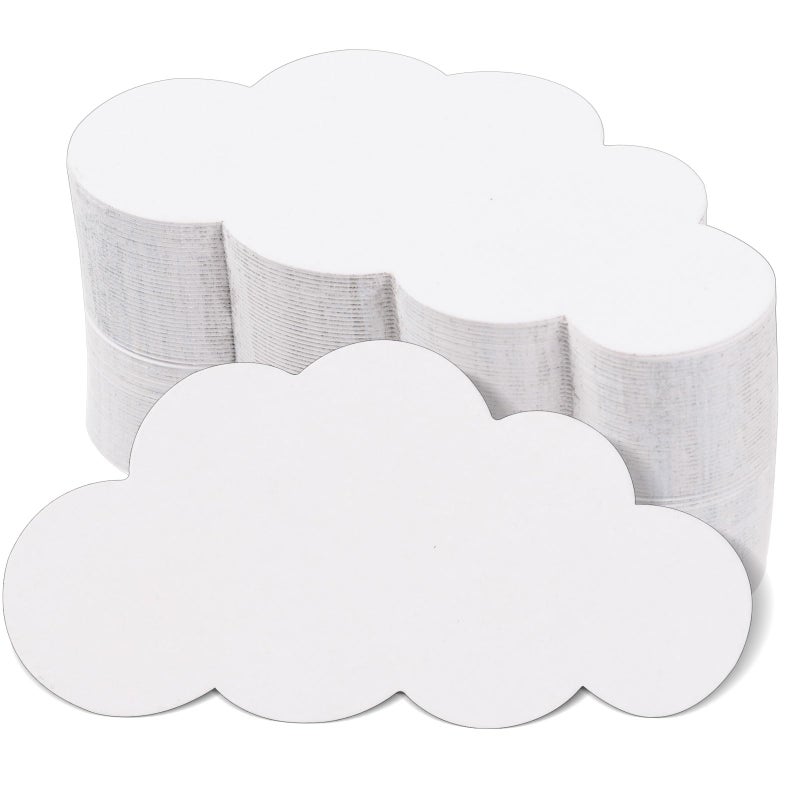 MixTeach 200 Pcs White Cloud Cutouts - 4 Inch Paper Cloud Shapes Die Cut Double Sided Classroom Decoration for Bulletin Board DIY Kids School Craft Projects Party Wall Decoration - Image 1