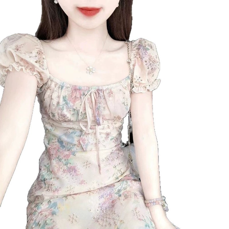 Puff Sleeve Square Neck Floral Print Dress for Women, Summer Tea Party Beach Vacation Maxi Dress - Image 5