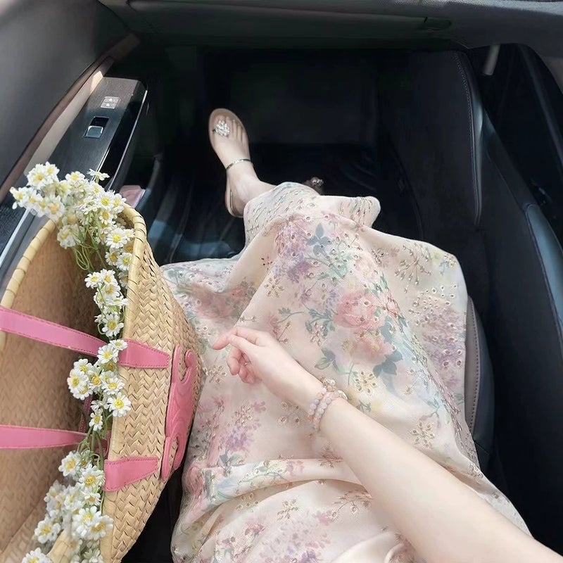 Puff Sleeve Square Neck Floral Print Dress for Women, Summer Tea Party Beach Vacation Maxi Dress - Image 3