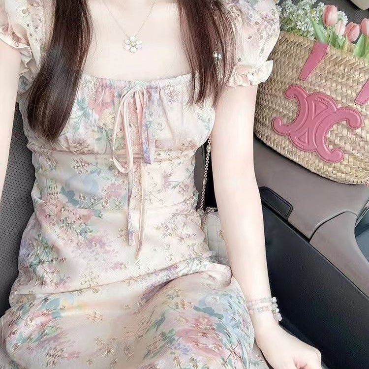 Puff Sleeve Square Neck Floral Print Dress for Women, Summer Tea Party Beach Vacation Maxi Dress - Image 4