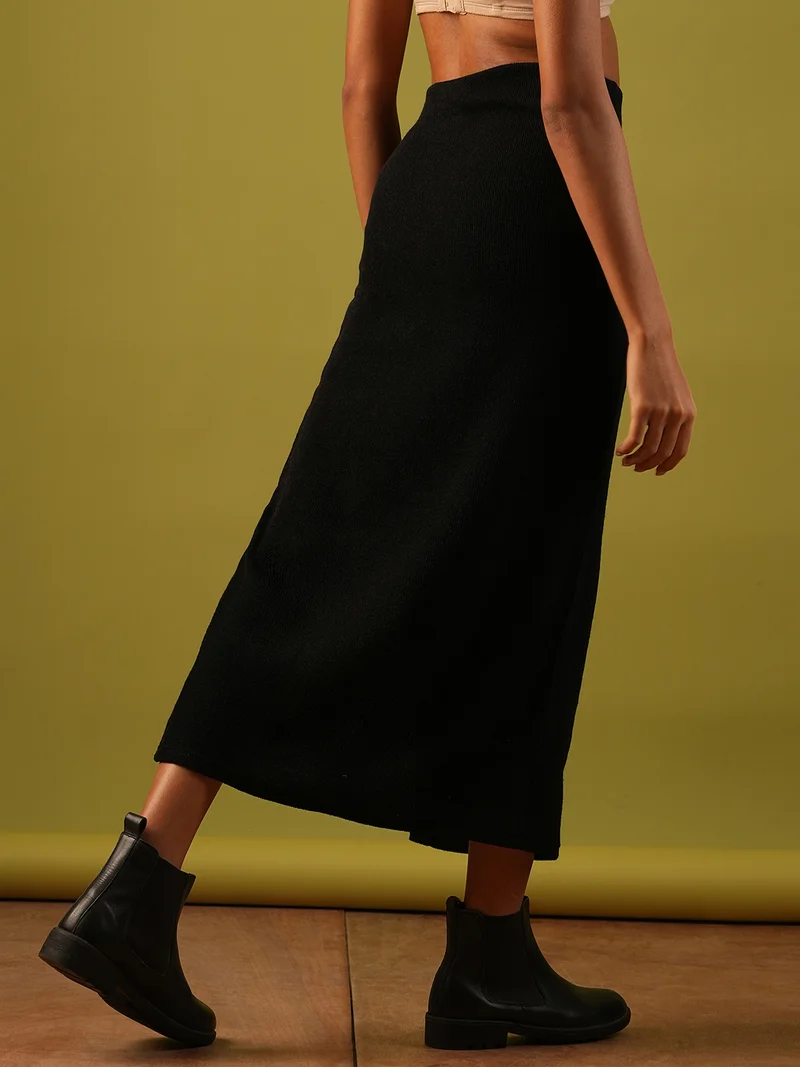 globus Women Self Design Button Detail Mid-Rise Side Slit Midi Pencil Skirt