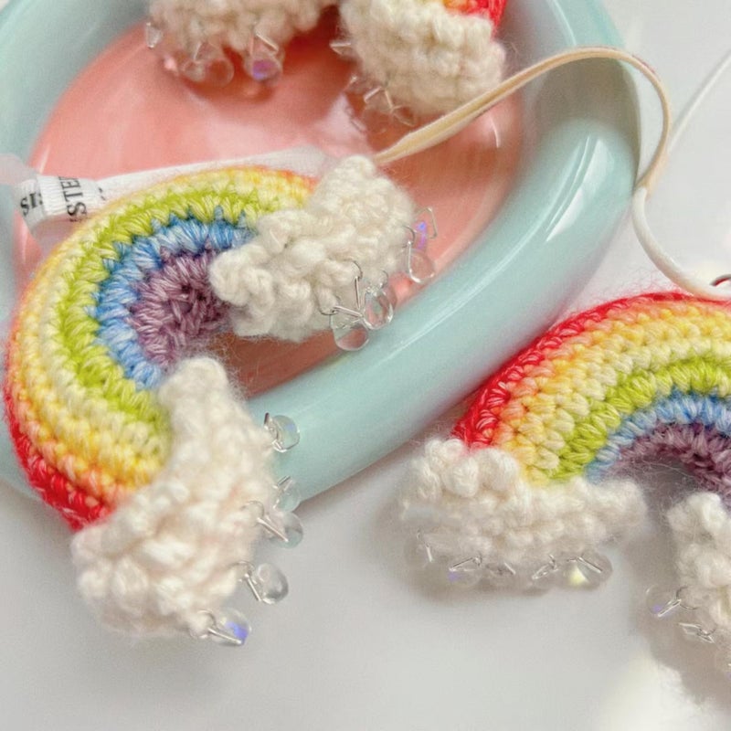 Mshion Car Rear View Mirror Hanging Accessory  Cute Rainbow Car Accessories  Crochet Car Decor  Hand Knitted Car Mirror Hanger - Image 4
