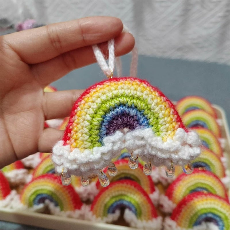 Mshion Car Rear View Mirror Hanging Accessory  Cute Rainbow Car Accessories  Crochet Car Decor  Hand Knitted Car Mirror Hanger - Image 5