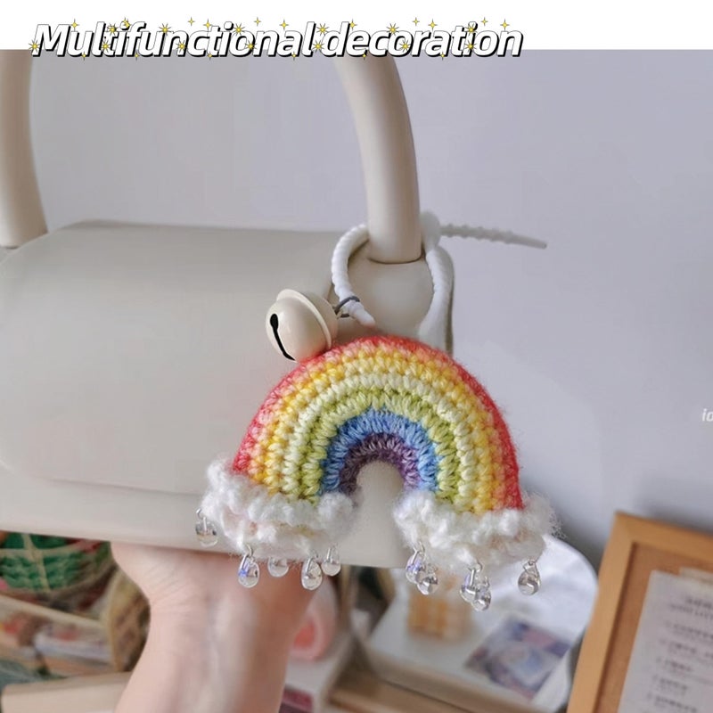 Mshion Car Rear View Mirror Hanging Accessory  Cute Rainbow Car Accessories  Crochet Car Decor  Hand Knitted Car Mirror Hanger - Image 3