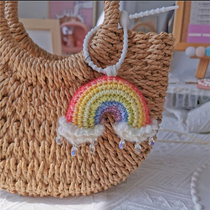 Mshion Car Rear View Mirror Hanging Accessory  Cute Rainbow Car Accessories  Crochet Car Decor  Hand Knitted Car Mirror Hanger - Image 2