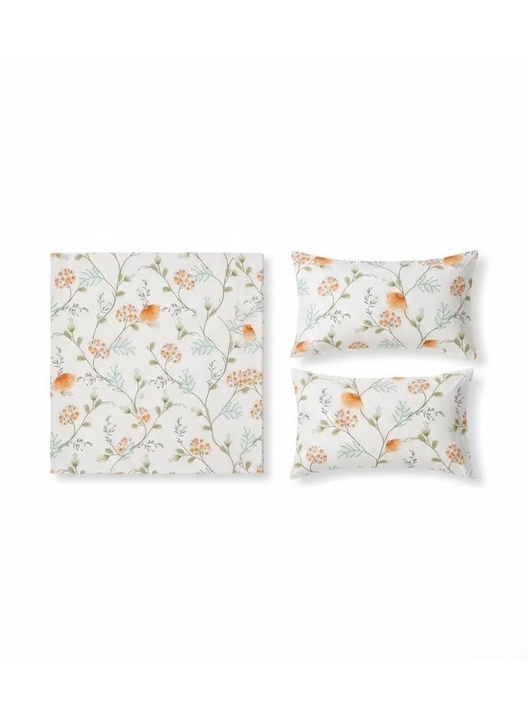3-Piece 150 GSM Microfiber King Size Bed Sheet Set - Elegant Orange Floral Botanical Print, Includes 1 Flat Sheet (270x250 CM) & 2 Pillowcases (50x75 CM) - Image 2