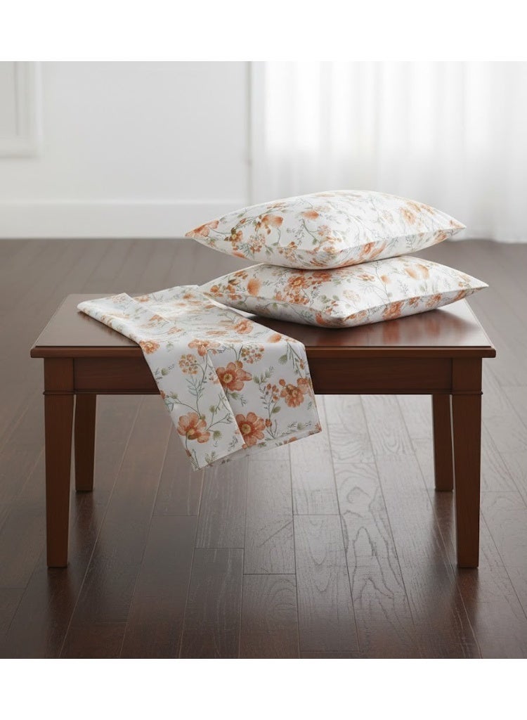 3-Piece 150 GSM Microfiber King Size Bed Sheet Set - Elegant Orange Floral Botanical Print, Includes 1 Flat Sheet (270x250 CM) & 2 Pillowcases (50x75 CM) - Image 4