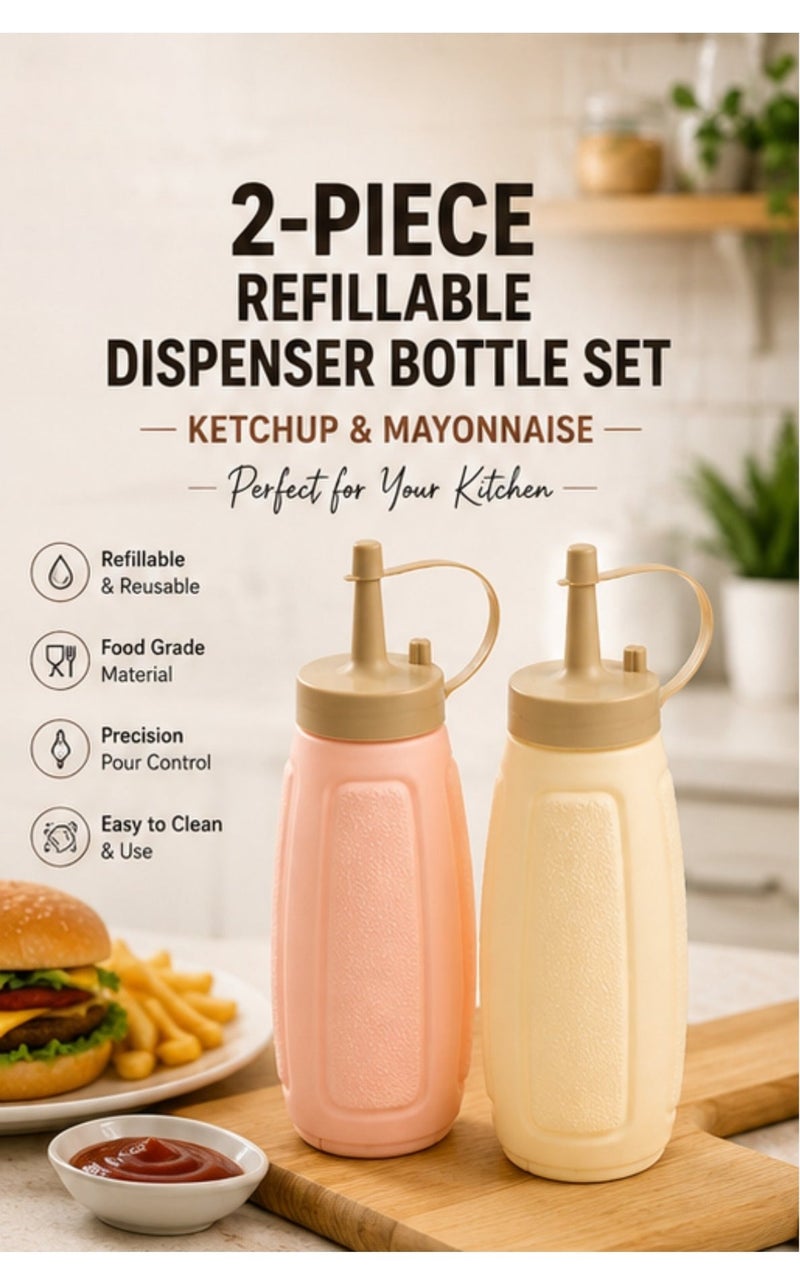 2-Piece Refillable Kitchen Sauce Dispenser Bottles – Leak-Proof Ketchup & Mayonnaise Squeeze Bottles, BPA-Free Food-Grade Plastic - Image 1