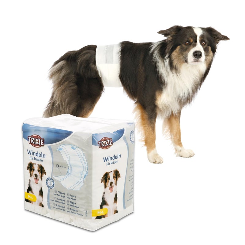 Trixie Disposable Diapers for Male Dogs, Polyester Material, Comes with Adhering Fasteners & an Elastic Band, Can be Used to Avoid Male Marking, Excitable Urination -M-L, 40-60cm 12pcs - Image 1