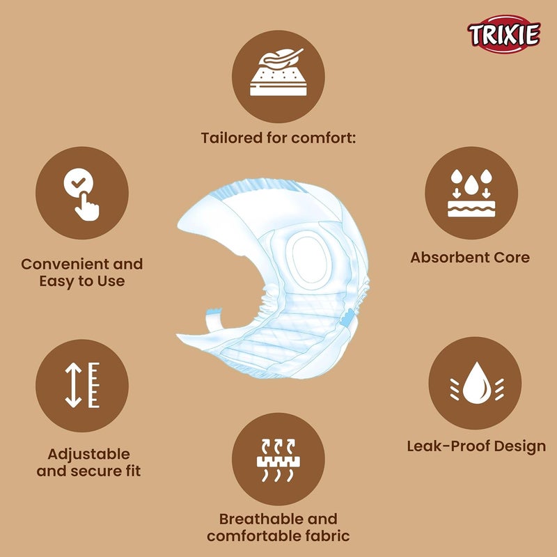 Trixie Disposable Diapers for Male Dogs, Polyester Material, Comes with Adhering Fasteners & an Elastic Band, Can be Used to Avoid Male Marking, Excitable Urination -M-L, 40-60cm 12pcs - Image 3