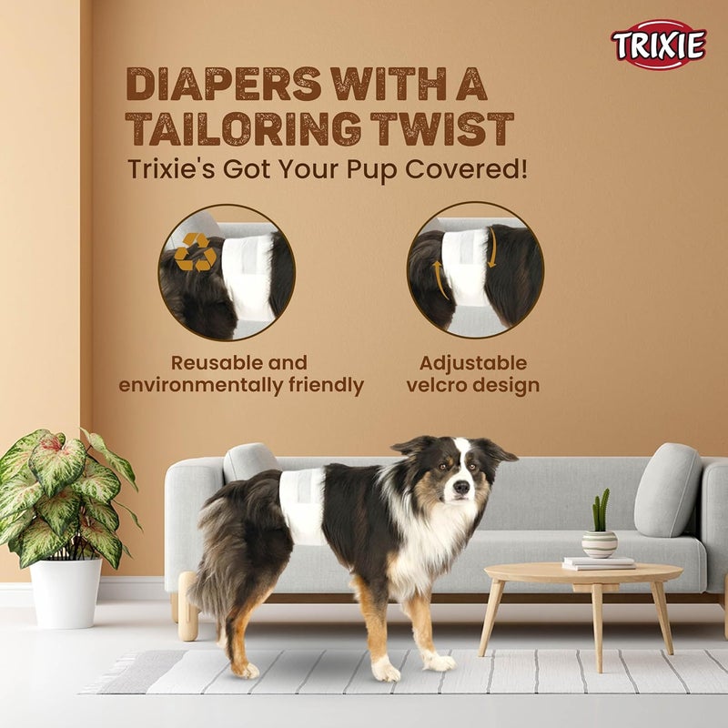 Trixie Disposable Diapers for Male Dogs, Polyester Material, Comes with Adhering Fasteners & an Elastic Band, Can be Used to Avoid Male Marking, Excitable Urination -M-L, 40-60cm 12pcs - Image 4