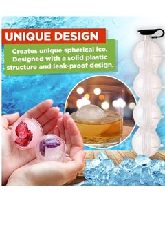 Bukela 4-Hole Ice Ball Maker, Round Ice Cube Mold, Clear Ice Cube Maker, Leak-Free Round Ice Cube Mold with Clip, Easy Fill & Release Ice Ball Maker  - Image 3