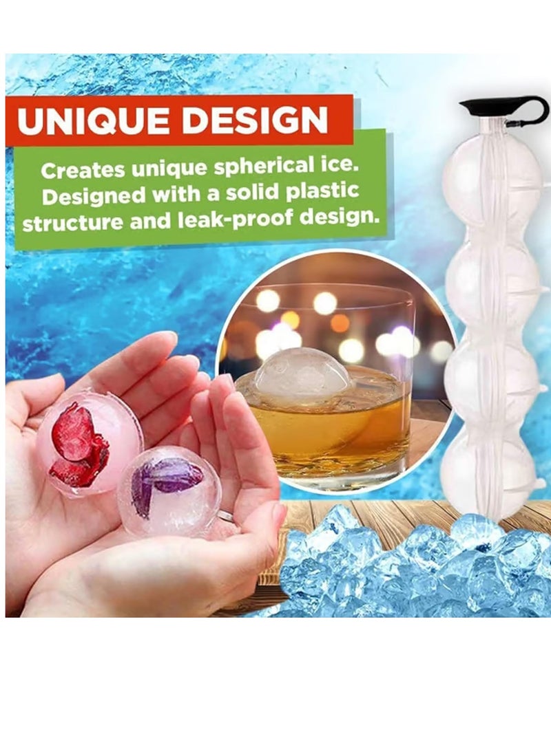 Bukela - 4-Hole Ice Ball Maker, Round Ice Cube Mold, Clear Ice Cube Maker, Leak-Free Round Ice Cube Mold with Clip, Easy Fill & Release Ice Ball Maker - Image 1
