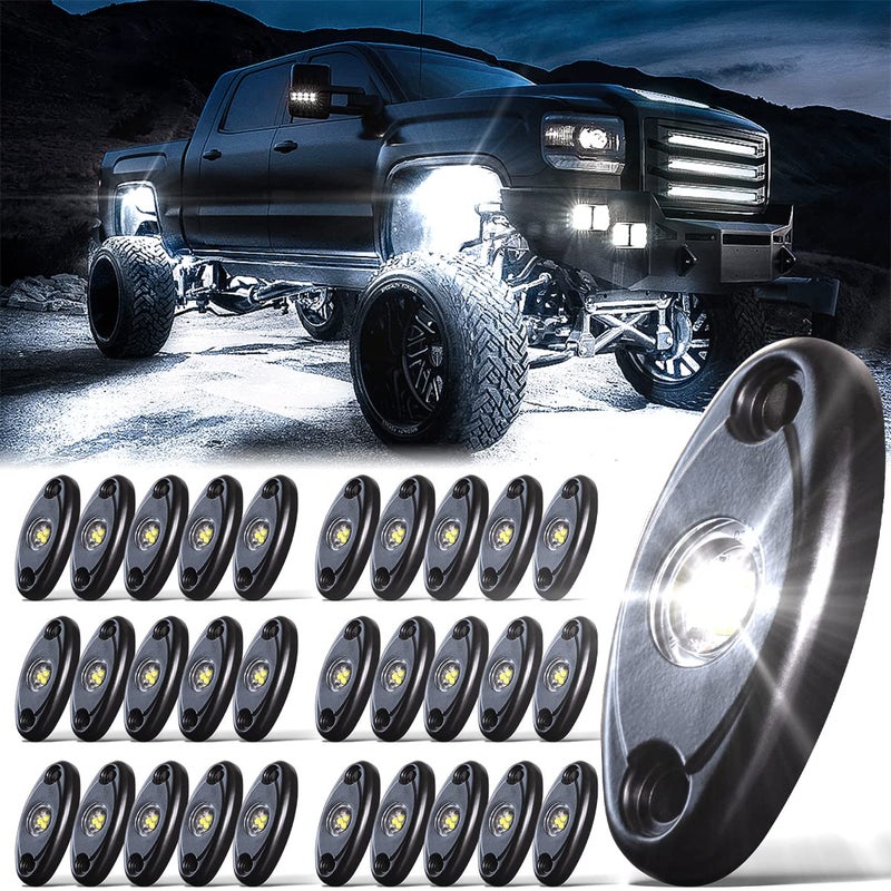 LEDMIRCY Pure White Rock Lights 30PCS 6000K Super Bright Rock Light White for Off Road Trucks ATV UTV SUV Boat Car Underglow TRAI Rig Light Underbody Neon Lights High Power Waterproof Shockproof