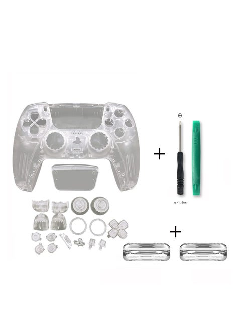 PS5 Controller Transparent Replaceable Shell Kit - DIY Modding Tools with Thumbstick Protector Caps and Full Button Set 010