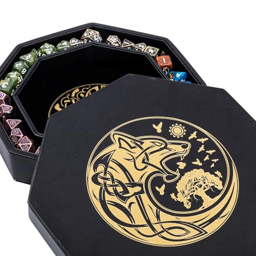 Soar Forge DND Dice Tray  Premium 9 Inch Tray for Dungeons and Dragons Exquisitely Detailed Gold World Tree  Wolf Raven Design  Perfect Rolling  Box Storage to Protect Your Dice for DD and RPG - Image 1