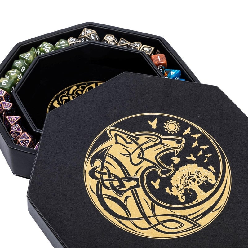 Soar Forge DND Dice Tray  Premium 9 Inch Tray for Dungeons and Dragons Exquisitely Detailed Gold World Tree  Wolf Raven Design  Perfect Rolling  Box Storage to Protect Your Dice for DD and RPG - Image 2
