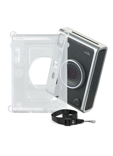 Case for Fujifilm Instax Mini EVO Case, Crystal PVC Instant Camera Protective Hard Carrying Cover with Adjustable Shoulder Strap-Clear