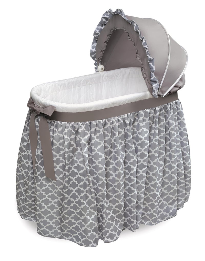 Badger Basket Wishes Rocking Baby Bassinet and Bedside Sleeper with Bedding Pad and Storage Basket GrayLantern