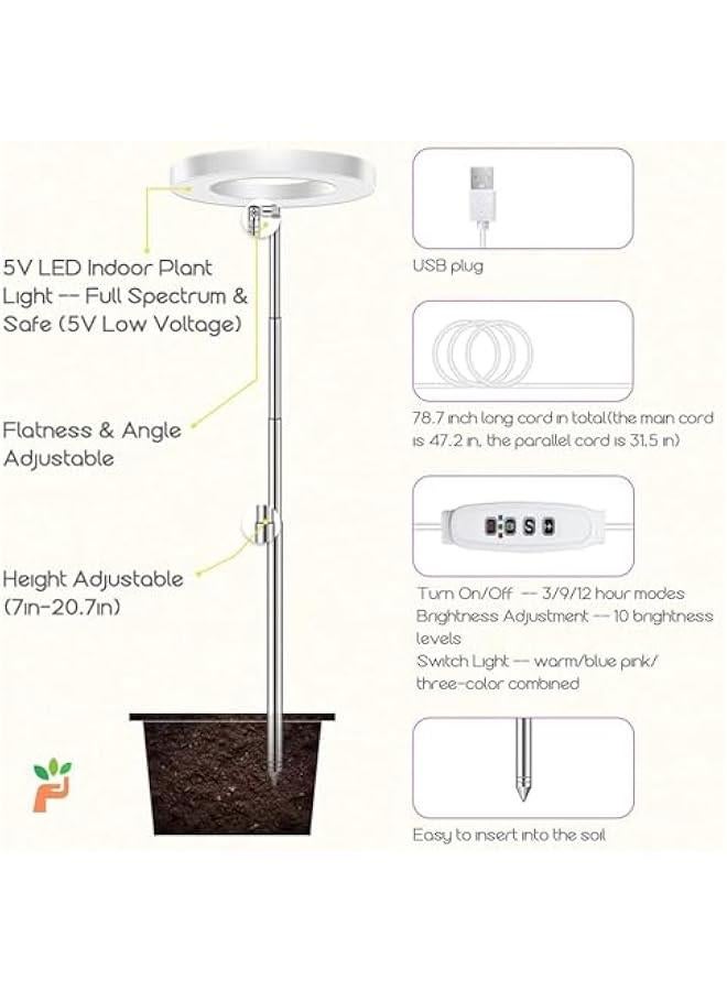 MIXDE 2 Pack,Grow Light, Full Spectrum LED Plant Light for Indoor Plants, Height Adjustable Growing Lamp with Auto On/Off Timer 4/8/12H, 4 Dimmable Brightness, Ideal for Small Plants (Black) - Image 2