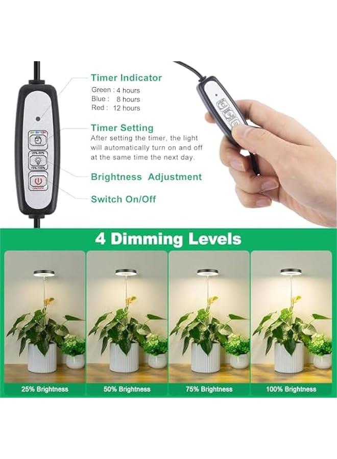 MIXDE 2 Pack,Grow Light, Full Spectrum LED Plant Light for Indoor Plants, Height Adjustable Growing Lamp with Auto On/Off Timer 4/8/12H, 4 Dimmable Brightness, Ideal for Small Plants (Black) - Image 3