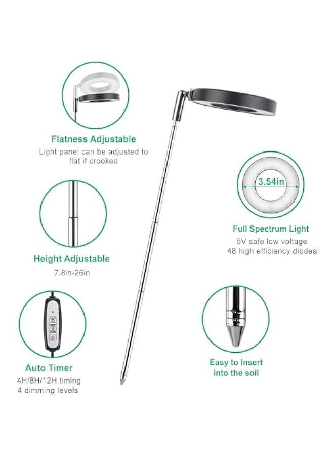 MIXDE 2 Pack,Grow Light, Full Spectrum LED Plant Light for Indoor Plants, Height Adjustable Growing Lamp with Auto On/Off Timer 4/8/12H, 4 Dimmable Brightness, Ideal for Small Plants (Black) - Image 5