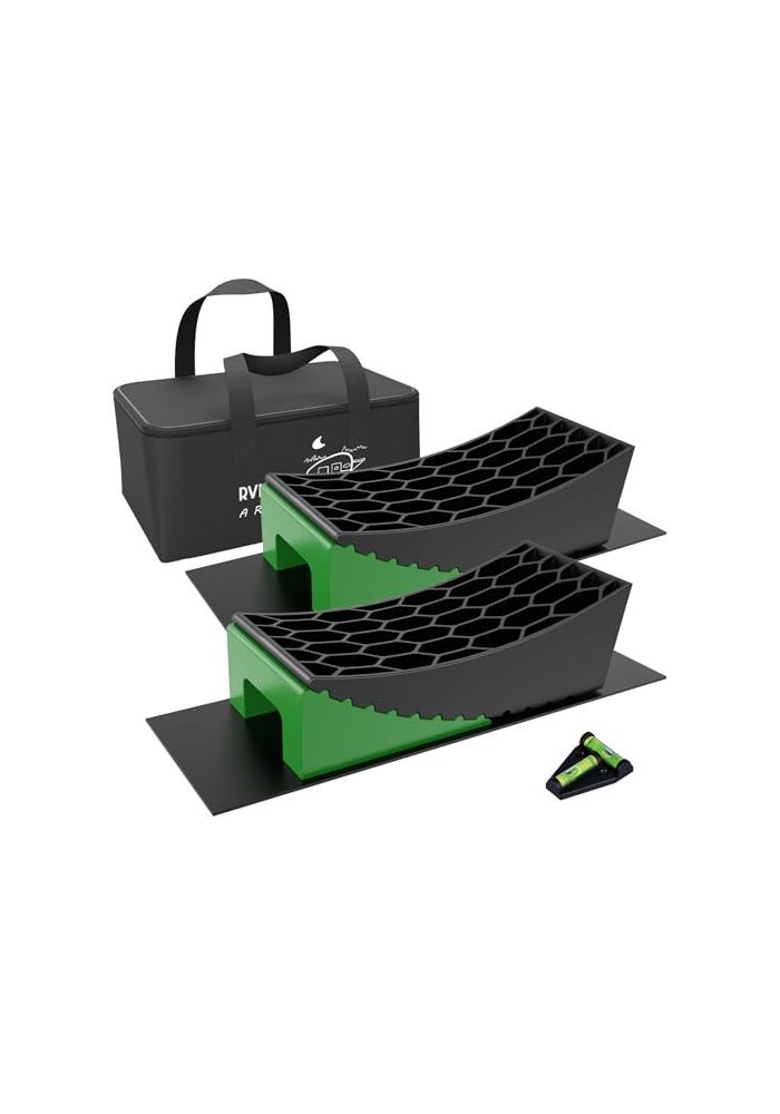 RVMATE Camper Levelers 8Piece Kit RV Leveling Blocks Camper Wheel Chocks Including Two Curved Levelers Two Chocks and Two Rubber Grip Mats in Storage Carrying Bag - Image 1