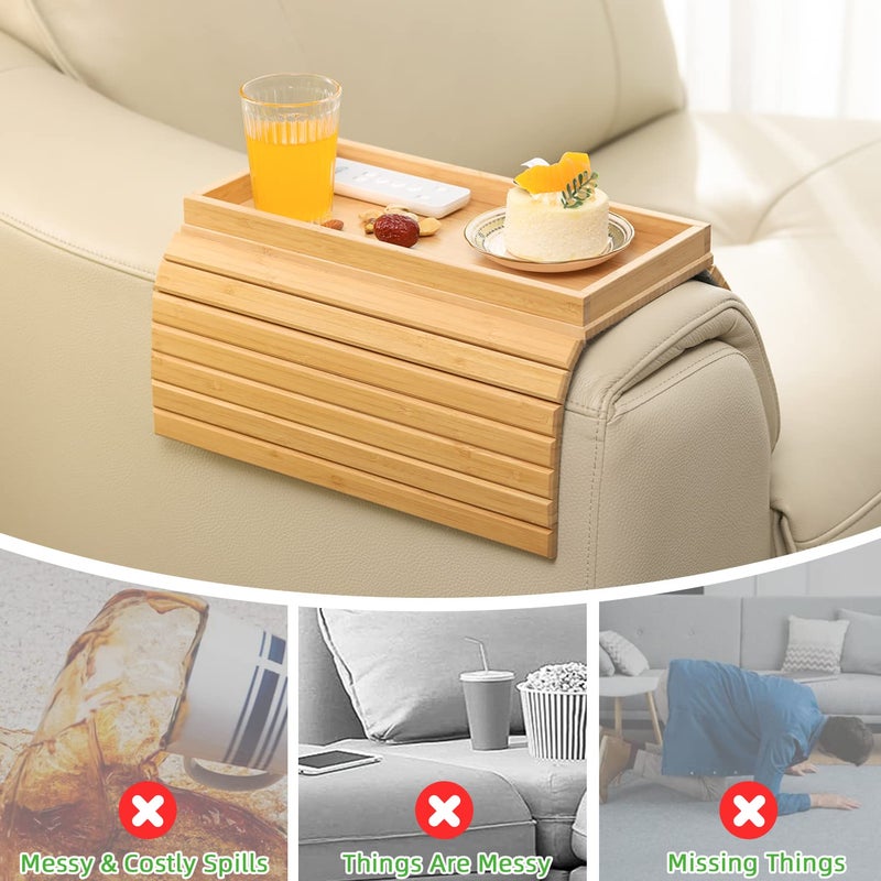 GEHE Natural Bamboo Sofa Armrest Rest, Sofa Shelf Table for Couch, Sofa Armrest Tray Table Non-Slip Sofa Table, Couch Drink Holder for Snacks, Mobile Phone, Control, Cups, Flexible and Foldable - Image 4