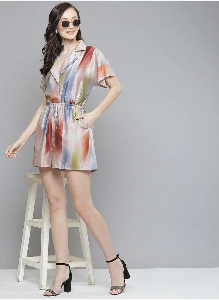 SASSAFRAS WOMEN MULTICOLOUR STRIPED NOTCHED COLLAR ROMPER  - Image 2