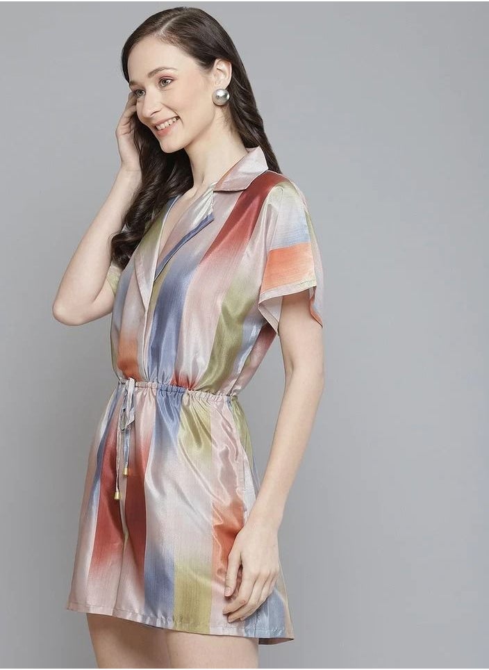 SASSAFRAS WOMEN MULTICOLOUR STRIPED NOTCHED COLLAR ROMPER  - Image 1