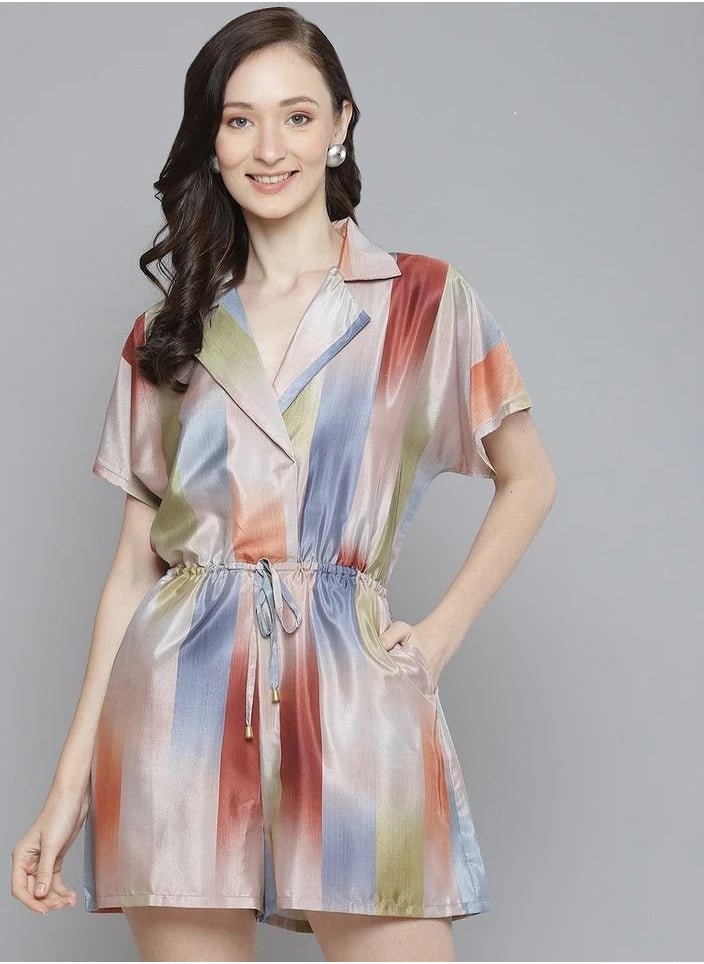 SASSAFRAS WOMEN MULTICOLOUR STRIPED NOTCHED COLLAR ROMPER  - Image 3