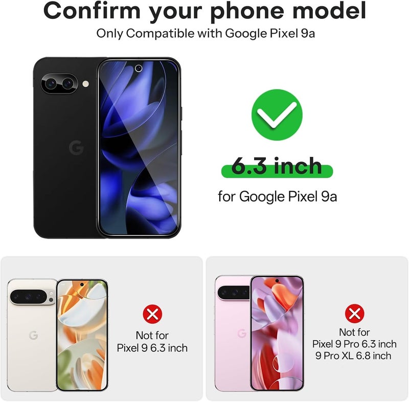 Omoton حزمة 3+2 لواقي شاشة جوجل بيكسل 9a، 3 حزمة من واقي الشاشة الزجاجي المقسى مع 2 حزمة من واقي عدسة الكاميرا لبيكسل 9A بحجم 6.3 بوصة إصدار 2025، متوافق مع الحافظة/دعم بصمة الإصبع - Image 2