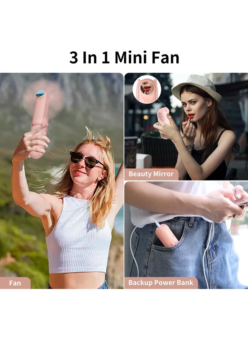 عام مروحة ميني ميدانية - مروحة جيب قابلة لإعادة الشحن مع 3 سرعات ، قابلة للطي ، بنك الطاقة ، المرآة - أساسيات السفر للنساء - Image 2
