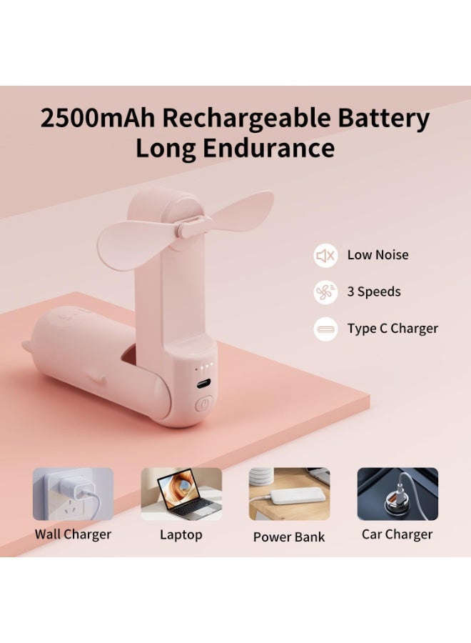 عام مروحة ميني ميدانية - مروحة جيب قابلة لإعادة الشحن مع 3 سرعات ، قابلة للطي ، بنك الطاقة ، المرآة - أساسيات السفر للنساء - Image 3