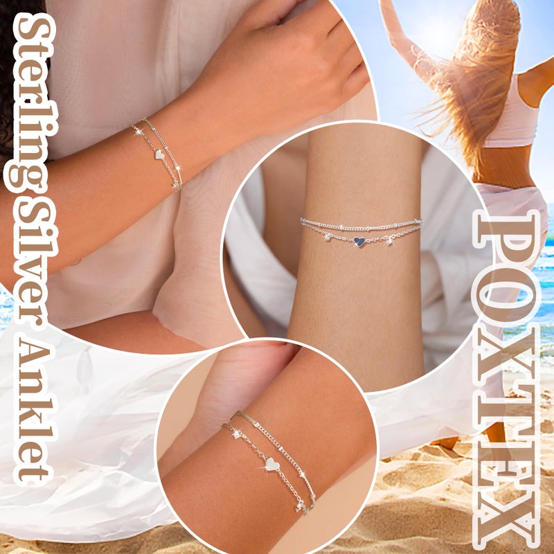 Poxtex Heart Bracelets for Women, 925 Sterling Silver Plated Bracelets for Women Waterproof, Zircon Gemstone Layered Bracelets - Image 3