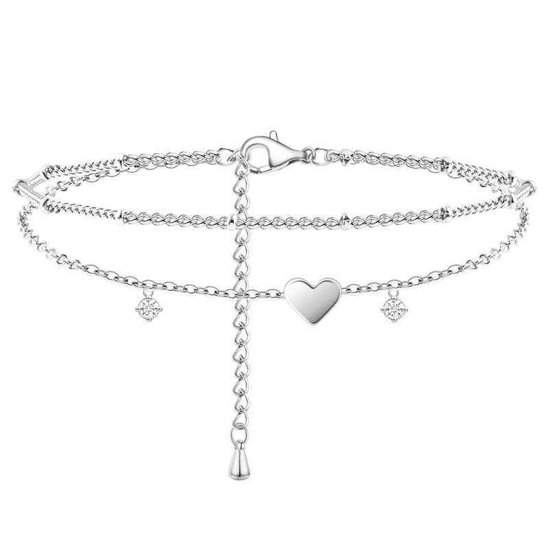 Poxtex Heart Bracelets for Women, 925 Sterling Silver Plated Bracelets for Women Waterproof, Zircon Gemstone Layered Bracelets - Image 1