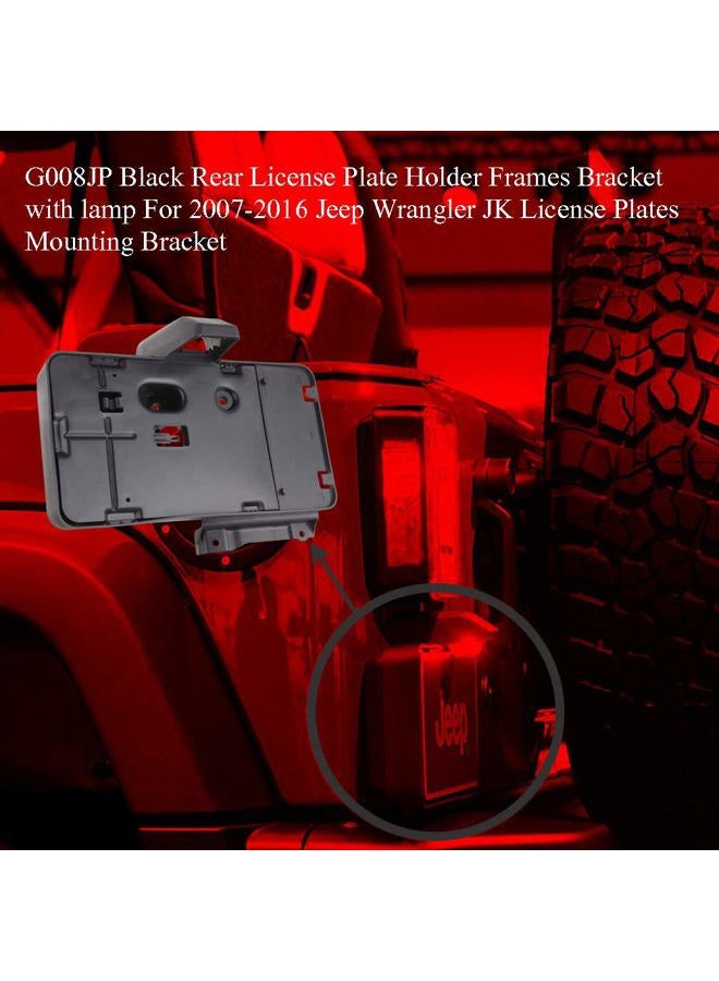 GOHAWKTEQ G008JP Black Rear License Plate Holder Frames Bracket with lamp for 2007-2016 Jeep Wrangler JK License Plates Mounting Bracket - Image 2