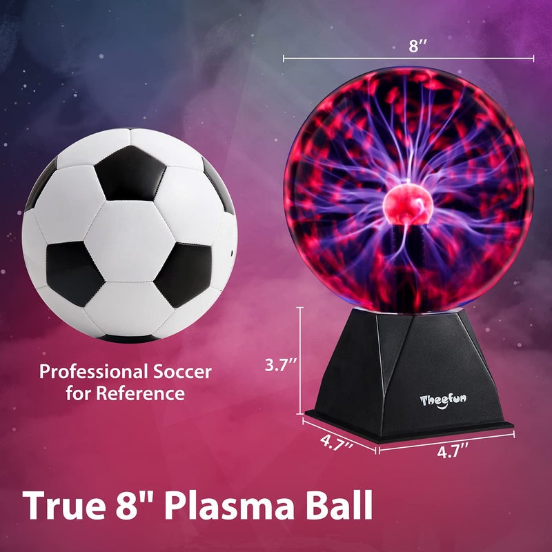 Theefun Plasma Ball: 8 Inch Plasma Globe Touch & Sound Sensitive Plasma Ball Lamp Electric Ball Lightning Novelty Light for Parties, Home, Prop, Decoration, Christmas Gifts - Image 3